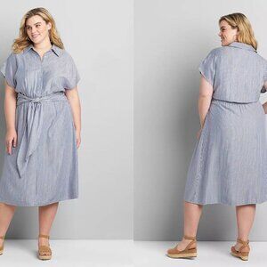 NWT LANE BRYANT plus 100% rayon tie waist striped midi dress (sz20)